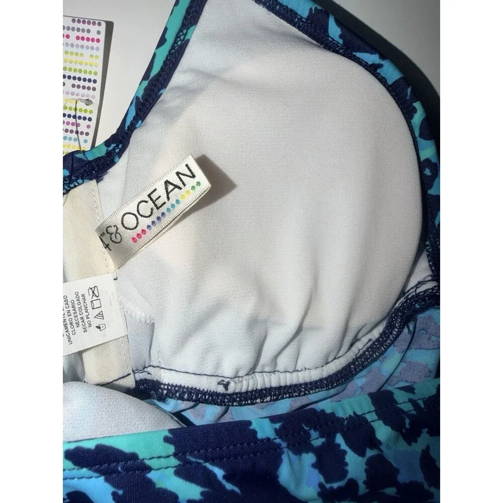 24th & Ocean Tankini Top Womens Sz S Blue Animal Print Layered Ruffle New